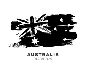 Wall Mural - Australian flag. Black and white brush strokes, hand drawn. Vector illustration isolated on white background.