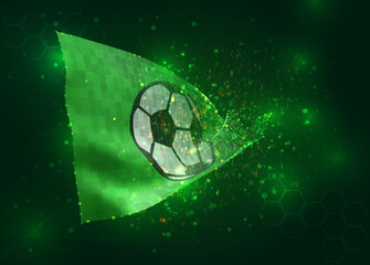 Wall Mural - Football, on vector 3d flag on green background with polygons and data numbers