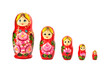 Set of five red matryoshka russian nesting dolls isolated on transparent background, russia women, motherhood and family concept, png file