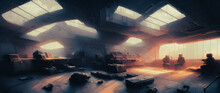 Artistic Painting Of Military Base Concept, Background  Illustration.