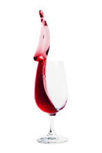 Glass Of Red Wine Up Pouring, Splash Isolated On Transparent Background