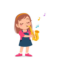 Wall Mural - little kid play saxophone and feel happy