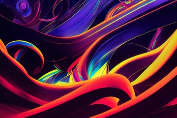 Sticker - 3d rendering, glowing lines, neon lights, abstract psychedelic background, ultraviolet, vibrant colors