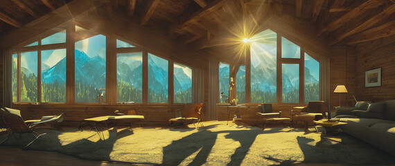 Wall Mural - Artistic concept painting of a chalet house , background  illustration.