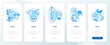 Senses of sensory branding blue onboarding mobile app screen. Walkthrough 5 steps editable graphic instructions with linear concepts. UI, UX, GUI template. Myriad Pro-Bold, Regular fonts used