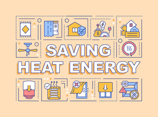 Wall Mural - Warming freezing cold house concepts peachy banner. Saving heat energy. Infographics with editable icons on color background. Isolated typography. Vector illustration with text. Arial-Black font used