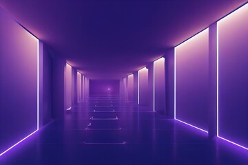 Leinwandbilder - Modern empty futuristic room in neon cyberpunk style. Realistic cinematic light. Template, layout of cyber, premises, rooms. Purple neon color corridor 3D illustration