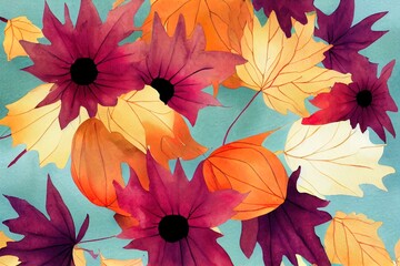 Canvas Print - Watercolor fall floral bouquet handpainted autumn flowers and leaf arrangement isolated on white background