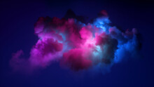 3d Render, Abstract Stormy Cloud Glowing From Inside With Bright Pink Blue Light. Neon Background
