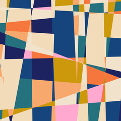 Leinwandbilder - Modern vector abstract  geometric multi- colored background with triangles, rectangles and squares . Pastel colored simple shapes graphic pattern. Abstract mosaic artwork.