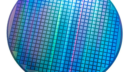 silicon wafer semiconductor with neon color, integrated circuits to manufacture CPU and GPU