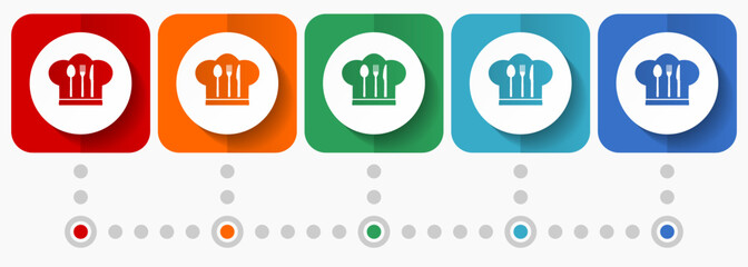 Fototapete - Chef hat vector icons, infographic template, set of flat design restaurant symbols