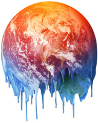 Melting hot and dripping unhabitable planet Earth, global warming climate change concept isolated