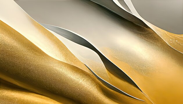 Wall Mural -  - Metallic textures like a flowing river. Abstract gold and silver graphic design elements with dramatic lighting, background design.