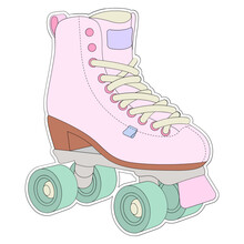 Roller Skate Shoe Sticker Vector Illustration In Line Filled Design