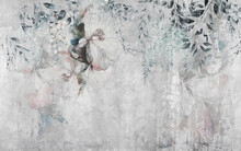 Blush And White Flower Mural. Digital Art  Illustration For Wallpaper.