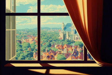 Wall Mural - watching out the window scene, illustration art