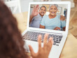 © David L/peopleimages.com - Senior couple, video call on laptop and talking to family, wave hello and home network telecom connection online. Elderly people internet virtual communication, conversation and chat screen tech app