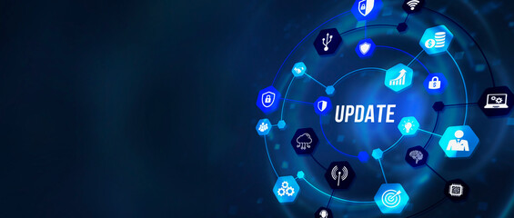 Internet, business, Technology and network concept. Update software computer program upgrade. 3d illustration.