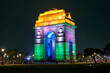 The India Gate or All India War Memorial with illuminated in New Delhi in India