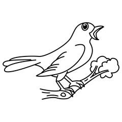 Wall Mural - Cute singing bird cartoon characters vector illustration. For kids coloring book.