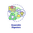 Anaerobic digesters concept icon. Livestock greenhouse gases reduction abstract idea thin line illustration. Isolated outline drawing