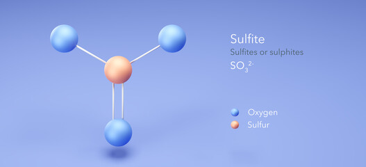 Wall Mural - sulfite, molecular structures, sulphite, 3d model, Structural Chemical Formula and Atoms with Color Coding