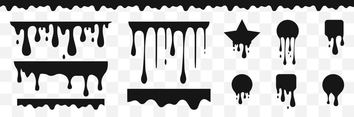 Dripping ink. Vector illustration. Liquid paint splash. Black dripping frames.