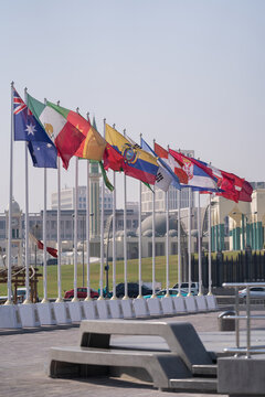 Wall Mural - Flags of nations qualified for World Cup 2022 Qatar at Doha Corniche, Qatar.