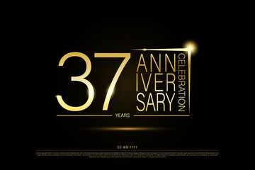 Wall Mural - 37 years anniversary golden gold logo on black background, vector design for celebration.