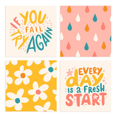 Wall Mural - Hand drawn lettering motivational quotes set. Inscriptions and cute pattern. Perfect design for greeting cards, posters, T-shirts, banners, print invitations. Self care concept.