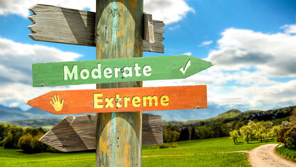 Wall Mural - Street Sign Moderate versus Extreme