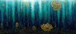Abstract wallpaper with underwater beautiful seascape reflections of lights and golden paricales and lines decor , Generative AI