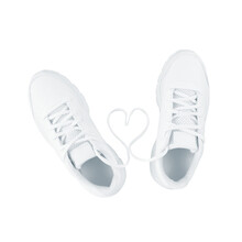 White Sport Shoes And Heart Shape From Laces Isolated On Transparent Background.