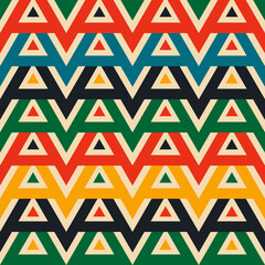 Wall Mural - Retro groovy aesthetic pattern with triangles in the style of the 70s and 60s. Vector illustration