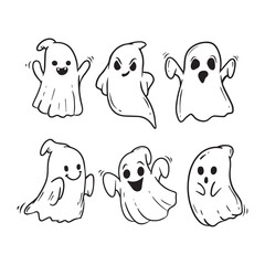 Wall Mural - set of cute halloween ghosts, sketch of ghost on white background. collection ghosts in doodle style.Vector illustration