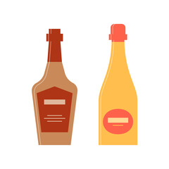 Wall Mural - Bottle of whiskey and champagne. Great design for any purposes. Icon bottle with cap and label. Flat style. Color form. Party drink concept. Simple image shape