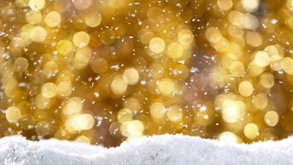 Wall Mural - Christmas Still Life with Bokeh Lights and Snowflakes Falling. Super Slow Motion Filmed on High Speed Cinema Camera at 1000 fps.