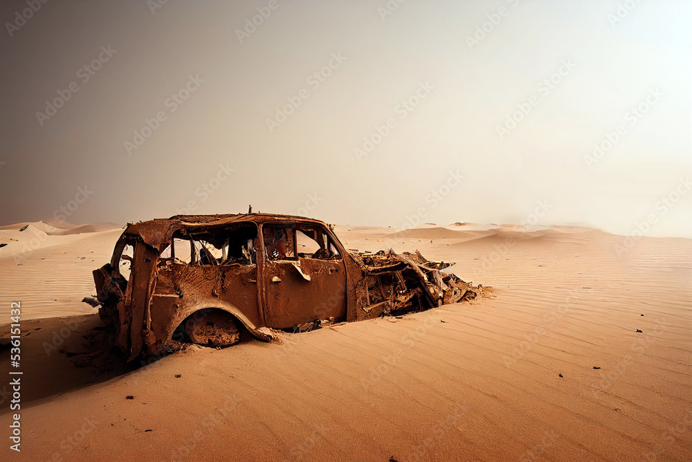 old classic wreck of retro car left rusty abandoned in the sahara ...