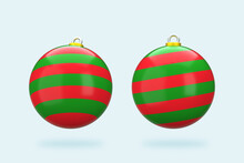 3D Rendering Green Red Christmas Ball On A Clear Background