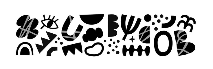 set of black and white abstract shape doodle. creative collage shapes collection. random drawing, ge