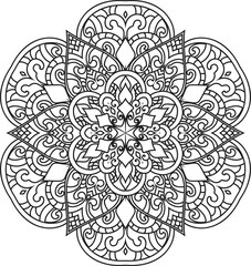 Vector abstract mandala pattern.Black and white illustration.Outline.Coloring page for coloring book.