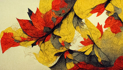 Wall Mural - abstract design of stylized autumn leaves. decorative seasonal fall background. 3d illustration.