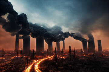 Wall Mural - smoke coming out of factory chimneys apocalyptic destruction of Earth