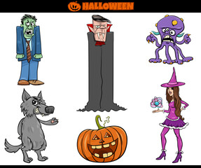 Wall Mural - cartoon spooky Halloween holiday characters set