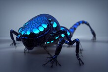 Crazy Surrealistic Insect, Alien Bug With Blue Luminous Skin, Extraterrestrial Spider Creature, Generative Ai