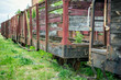 stary wagon kolejowy, zarośnięty zielenią złom