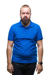 Poster - Young caucasian hipster man wearing blue shirt over isolated background depressed and worry for distress, crying angry and afraid. Sad expression.