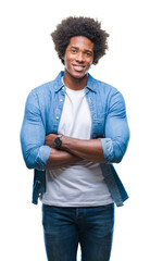 Sticker - Afro american man over isolated background happy face smiling with crossed arms looking at the camera. Positive person.