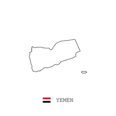 Naklejka na meble Yemen vector map outline, line, linear. Yemen black map on white background. Yemen flag
